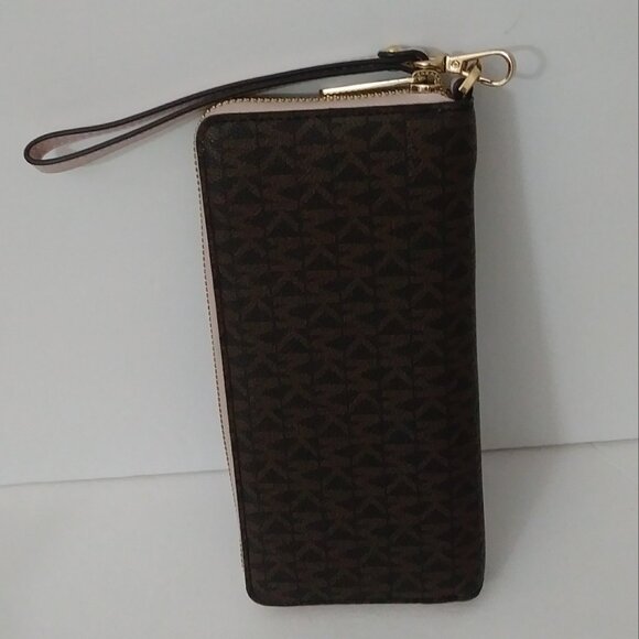 Michal Kors Jet Set Travel Large Logo Brown Continental Wristlet - Picture 4 of 13